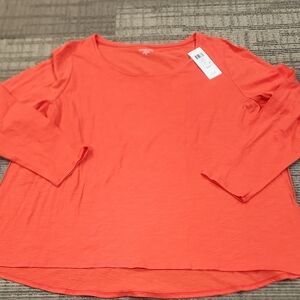 Eileen Fisher Coral Scoop Neck Long Sleeve Top